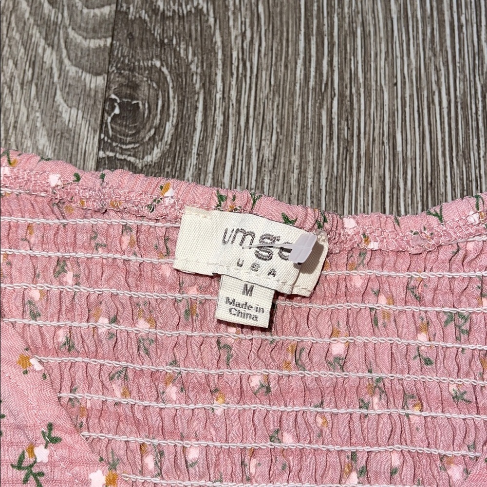 Umgee Pink Floral smocked floral midi dress size medium open back Easter spring - Picture 2 of 6